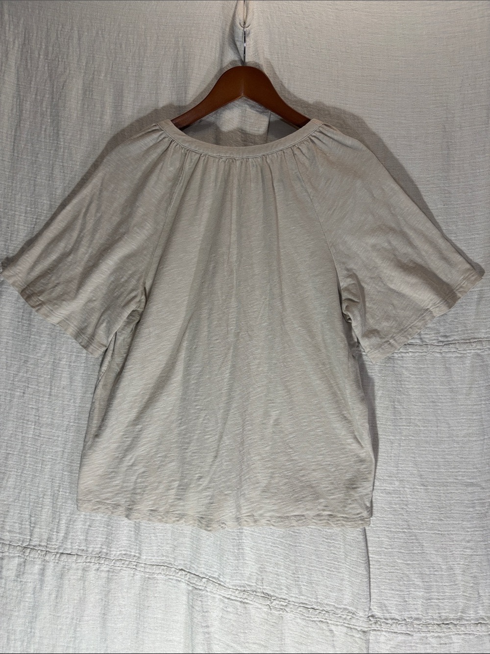 Light Beige V-Neck Casual Women's Tunic Linen Cotton Blend - Picture 7 of 8